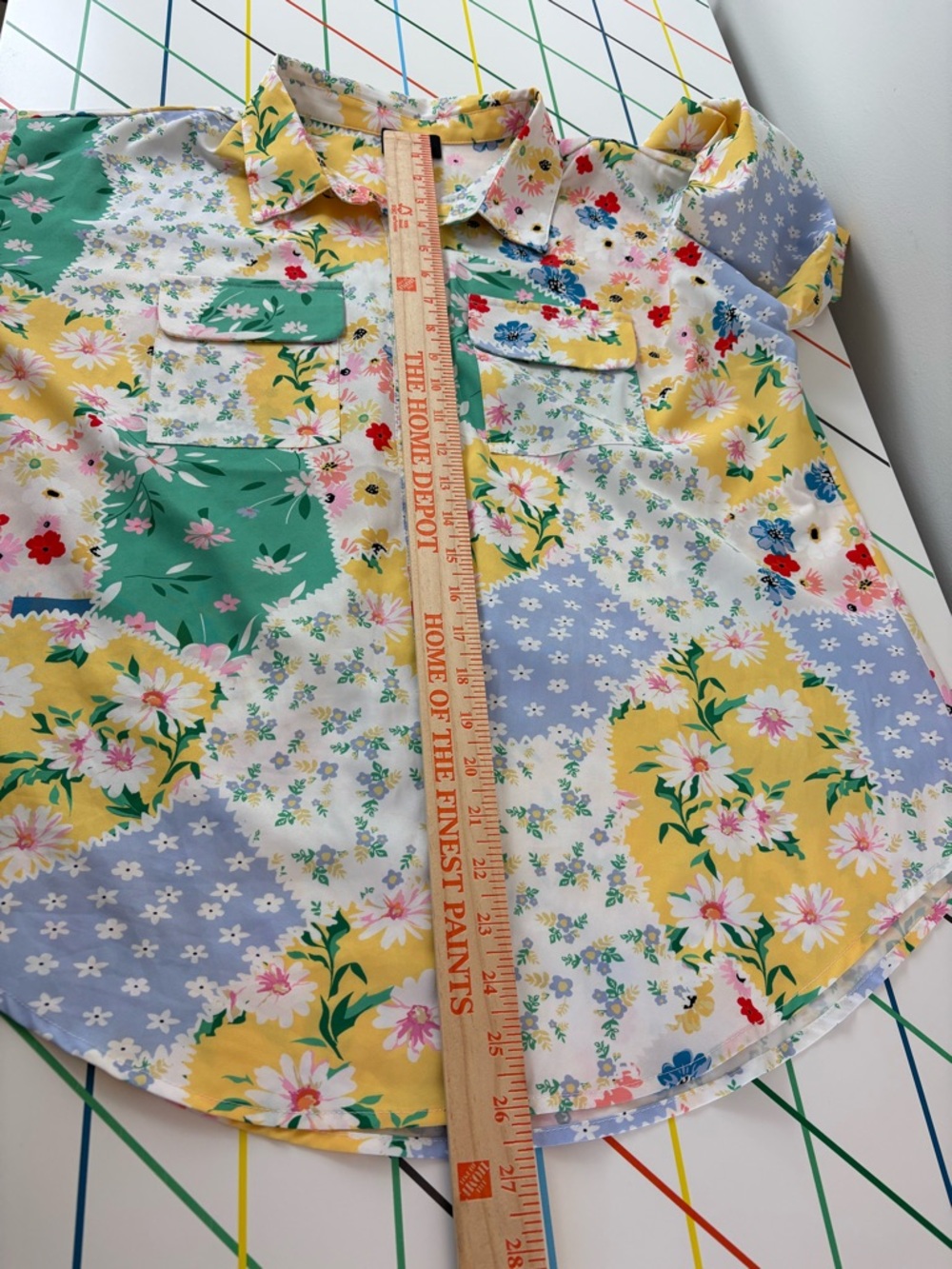 Fate Yellow Green Blue Floral Patchwork Button-Up Shirt Size Small - Picture 7 of 8